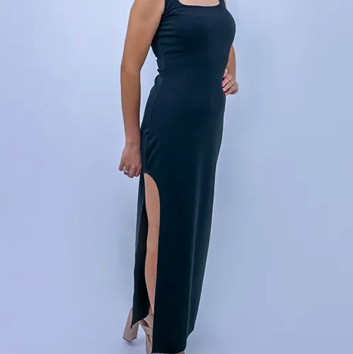 Vestido Canelado Com Maxi Fenda Lança Perfume