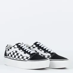 Tenis Old Skool Platform Checkerboard Black True White Vans