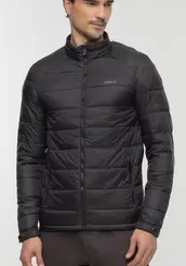 Jaqueta Puffer Em Nylon Com Zíper E Gola Alta